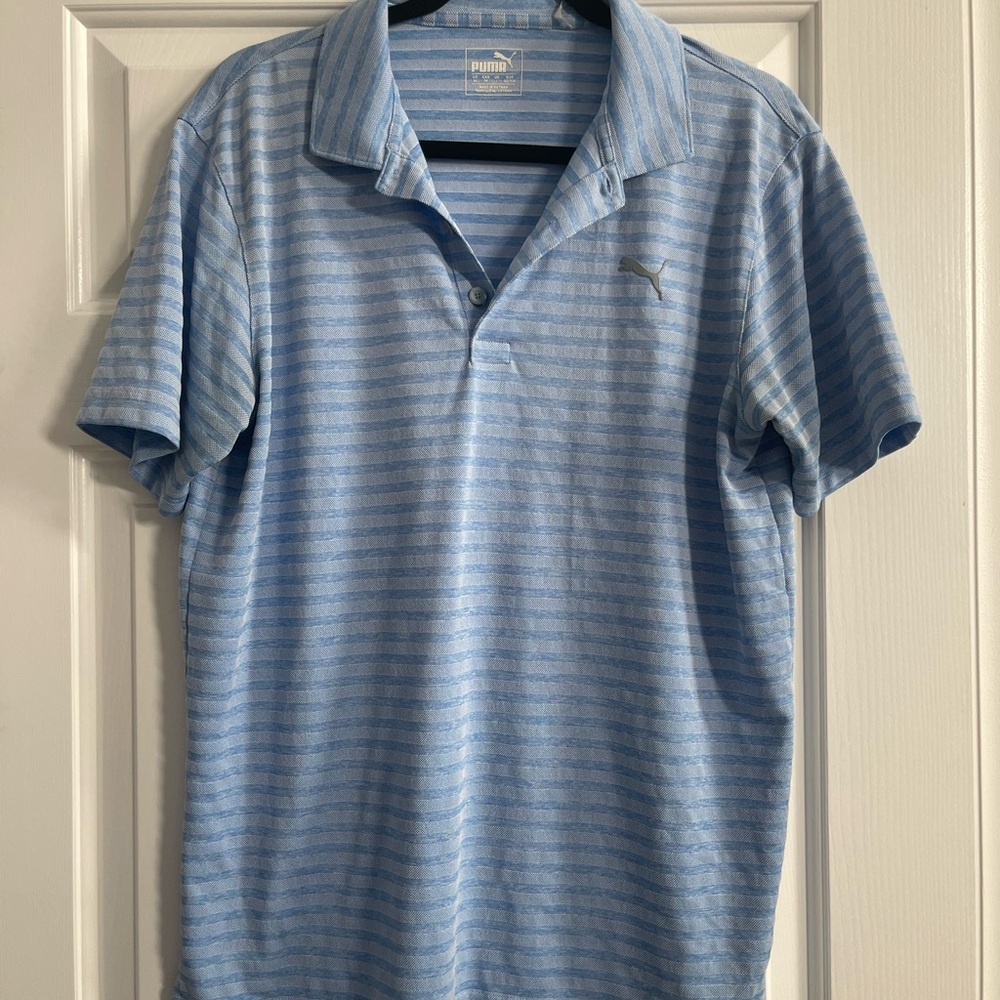 Puma Men's Light Blue Striped Polo
